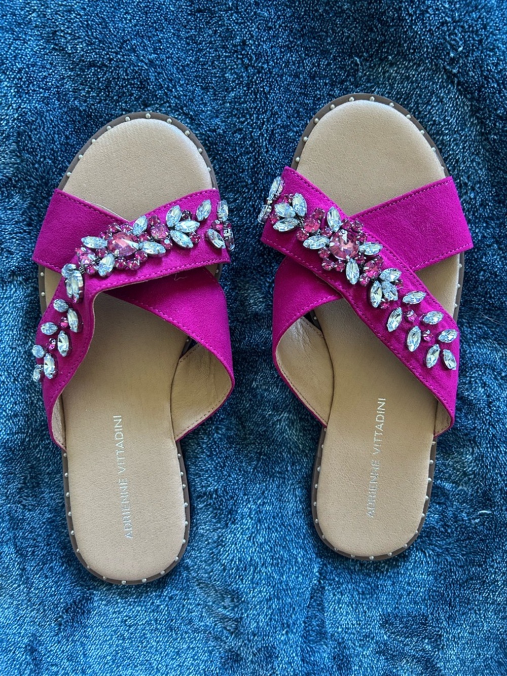 Adrienne Vittadini Fuchsia Crystal Crossover Slide Sandals